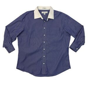 Enro Shirt Mens 17.5 Royal Blue Cotton Non Iron Tailored Striped Formal Dress